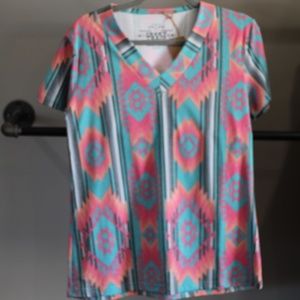 Crazy Train aztec tee, multi color, size small